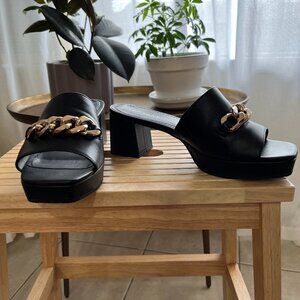 Black Leather Platform Slides - Lisa Vicky